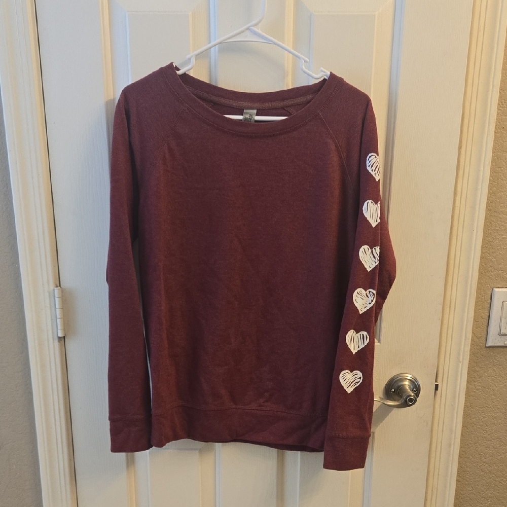Burgundy Sweatshirt with Heart Accents